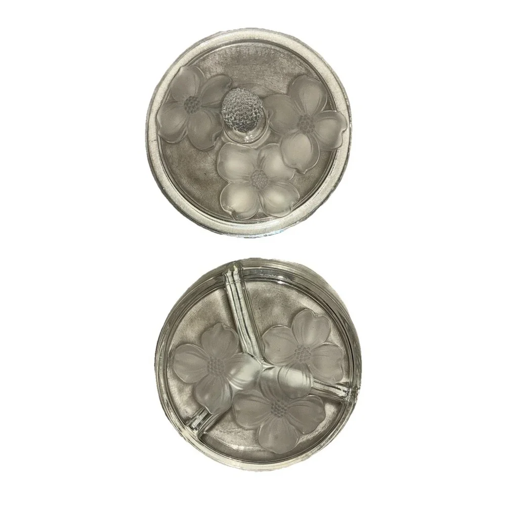 Vintage Clear Glass Divided Candy Dresser Dish Box with Lid‎ Frosted Dogwood